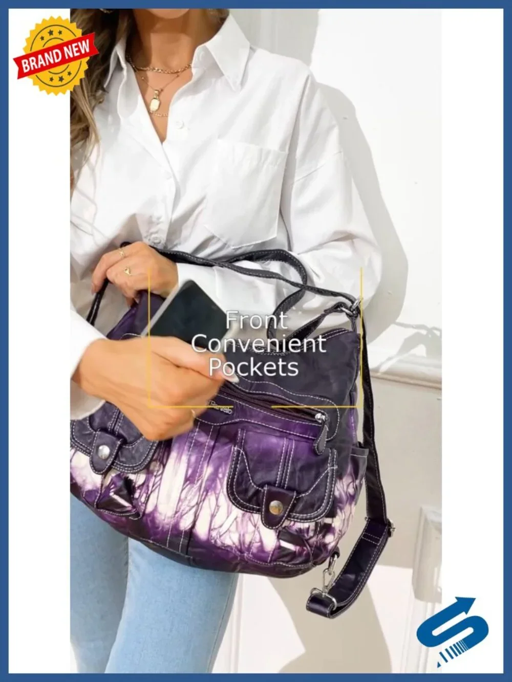 Soft Faux Leather Women Hobo Backpack Crossbody Handbag with Pockets